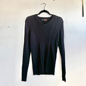 Guess Black Ribbed Sweater Mens 100% Cotton Minimalist Y2K Classic Medium